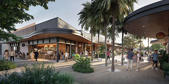 An artist’s impression of The Palms at Riverlea, with residents and vistors shopping.